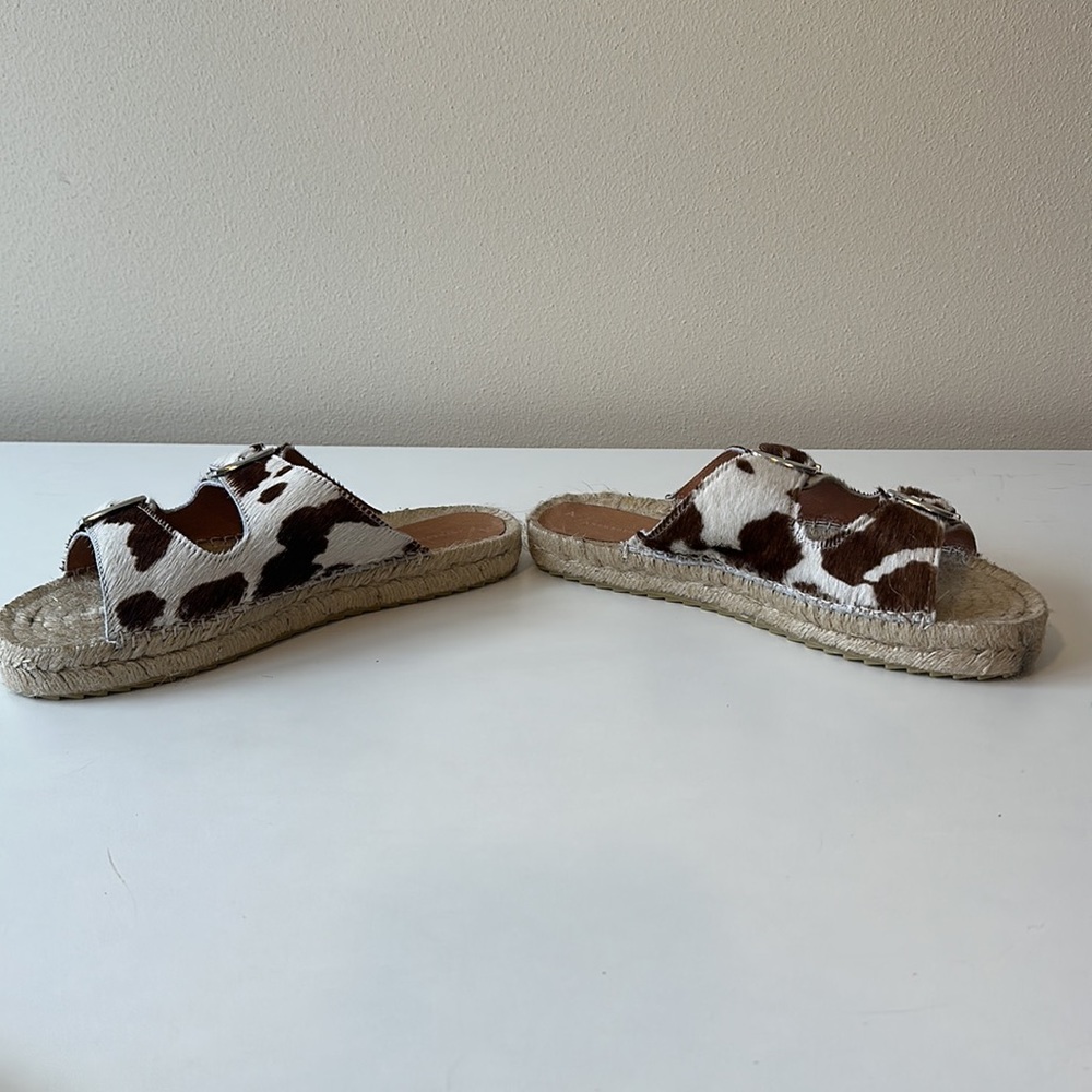Anthropologie Double Buckle Cow Print Espadrille Sandals Size 39 - Picture 7 of 12